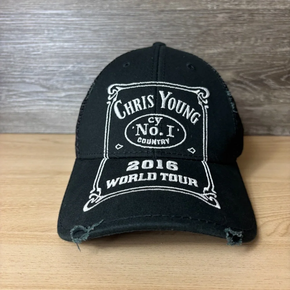 Chris Young Hat Cap Snap Back Black 2016 World Tour Distressed Adjustable